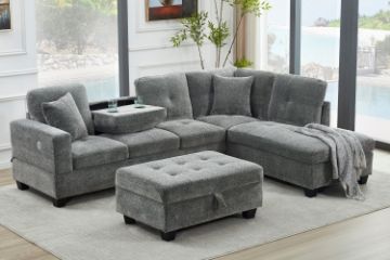 Picture of NEBULA Pro Sectional Sofa with Storage Ottoman & Drop-Down Console & USB & Type-C Port (Misty Grey)
