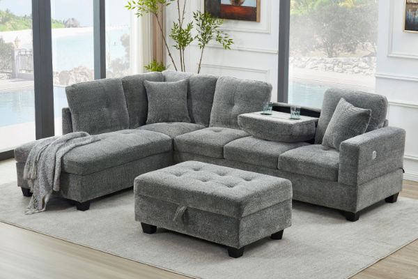 Picture of NEBULA Pro Sectional Sofa with Storage Ottoman (Misty Grey) - Chaise Facing Left