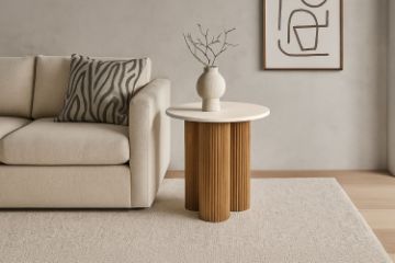 Picture of BLIX Mango Wood D50 Round Side Table with Marble Top