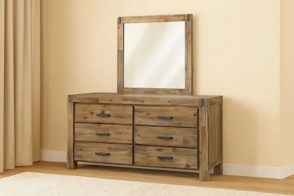 Picture of SPRINGBROOK 6-Drawer Solid Acacia Wood Dresser with Mirror