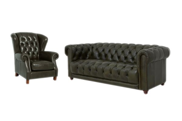 Picture of BAMBURGH 3/1 Seater 100% Genuine Leather Chesterfield Sofa Range