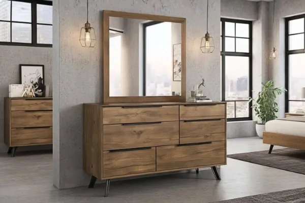 Picture of CLEVEDON 6-Drawer Solid Oak Dresser with Mirror