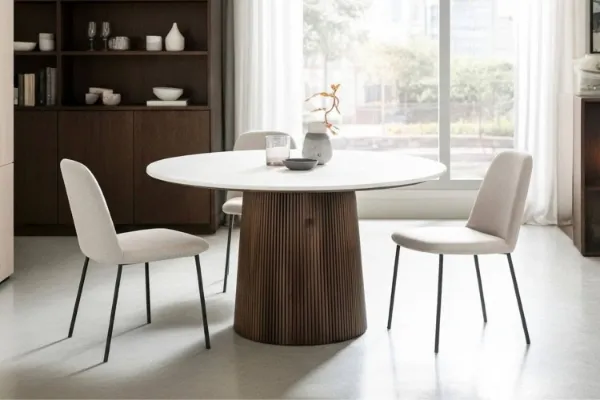 Picture of HUBIE D130 Mango Wood Round Dining Table With Marble Top