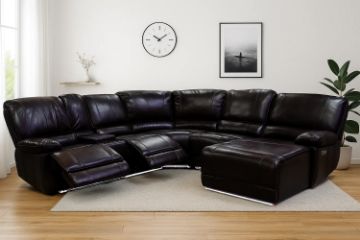 Picture of ORREN Air Leather Power Reclining Sectional Sofa with LED Lights & Cooling Cup Holders - Chaise Facing Right (Black)