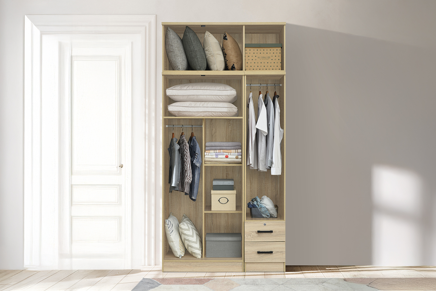 BESTA Wall Solution Modular Wardrobe System - 3-Door Wardrobe with Top Unit