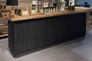 Picture of TIMBERA 3.2M Solid Reclaimed Wood Bar Counter with 8 Back Storage Compartments