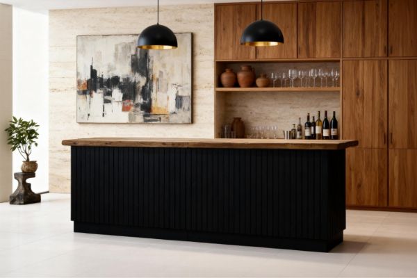 Picture of TIMBERA 3.2M Solid Reclaimed Wood Bar Counter with 8 Back Storage Compartments