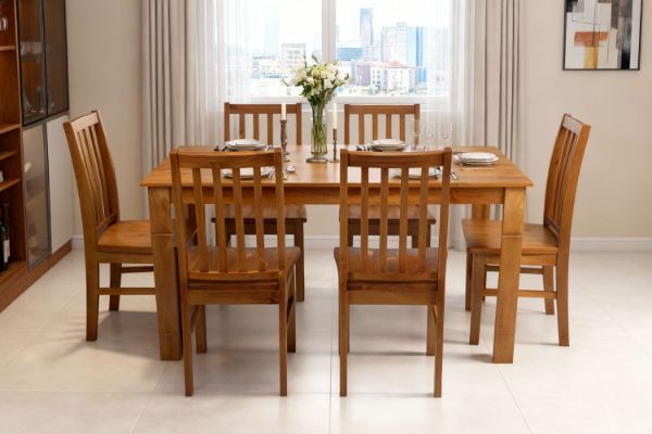 Picture of BAYARD 7PC Solid Pine Wood Dining Set (Light Walnut)