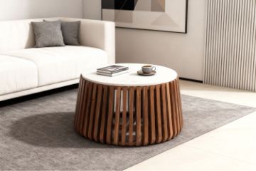 Picture of ALLEY Solid Acacia Wood Round Coffee Table with Marble Top