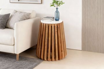 Picture of ALLEY Solid Acacia Wood Round Side Table with Marble Top