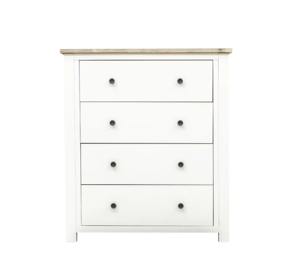 Picture of Hepburn 4 Drawer Tallboy – Hamptons Style White Stain with Natural Top