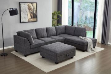 Picture of LIBERTY PREMIUM Chenille Fabric Sectional Sofa with Storage Ottoman (Dark Grey)