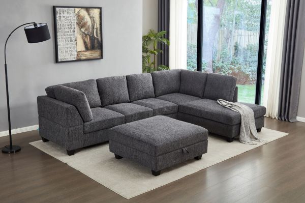 Picture of LIBERTY PREMIUM Chenille Fabric Sectional Sofa with Storage Ottoman (Dark Grey)