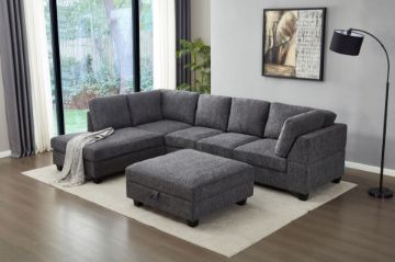 Picture of LIBERTY PREMIUM Chenille Fabric Sectional Sofa with Storage Ottoman (Dark Grey)