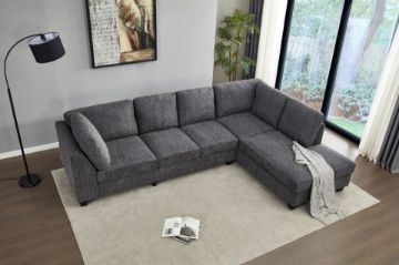 Picture of LIBERTY Premium Chenille Fabric Sectional Sofa (Dark Grey) - Chaise Facing Right