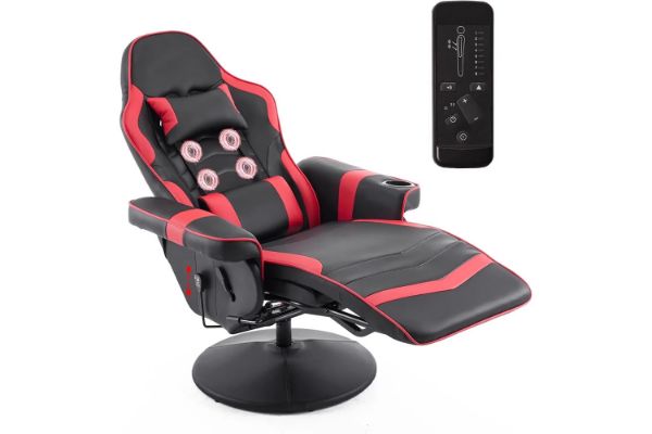 Picture of ZESTIE 360° Swivel Adjustable Height Massage Gaming Recliner Chair with Cupholder and Side Pocket (Red & Black)