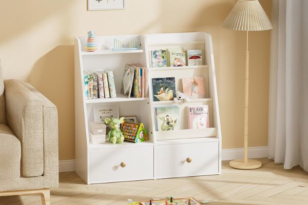 Picture of BLAINE 90x90cm 3-Tier Bookshelf and Toy Storage Cabinet with 2 Drawers