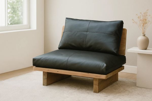 Picture of TIMBERA 100% Genuine Leather Reclaimed Pine Wood 1 Seater Sofa