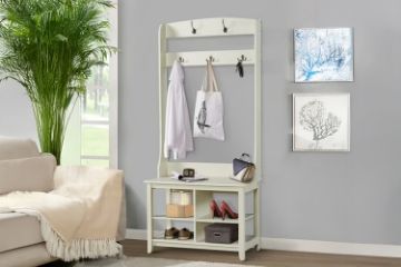Picture of ELLIS Hall Tree with Shoe Bench, Coat Rack & Shelves (175x80cm)