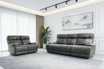 Picture of SOMIA Top-Grain Leather Manual Reclining Sofa Range (Grey)
