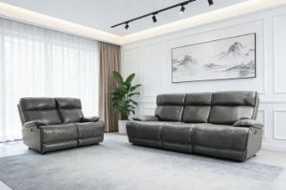 Picture of SOMIA Top-Grain Leather Manual Reclining Sofa Range (Grey) - 3RR + 2RR Sofa Set