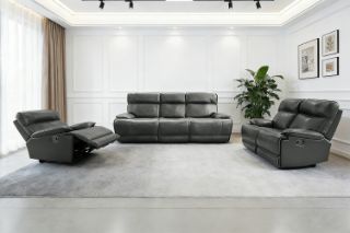 Picture of SOMIA Top-Grain Leather Manual Reclining Sofa Range (Grey) - 3RR + 2RR + 1R Sofa Set