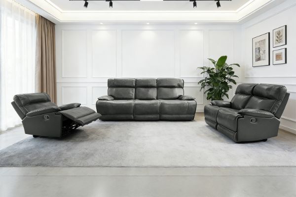 Picture of SOMIA Top-Grain Leather Manual Reclining Sofa Range (Grey) - 3RR + 2RR + 1R Sofa Set