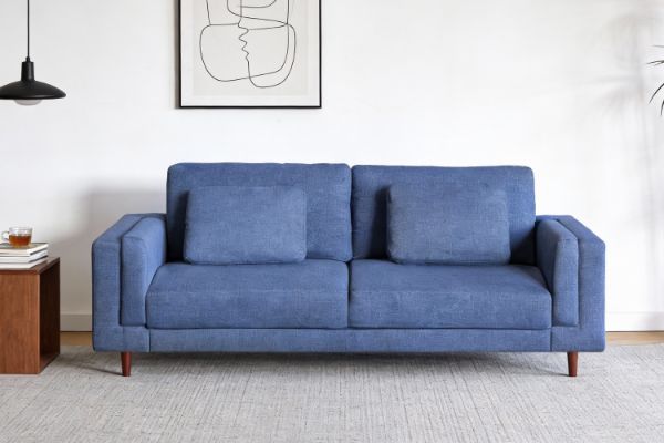 Picture of VALAND Linen 3-Seater Sofa (Blue)