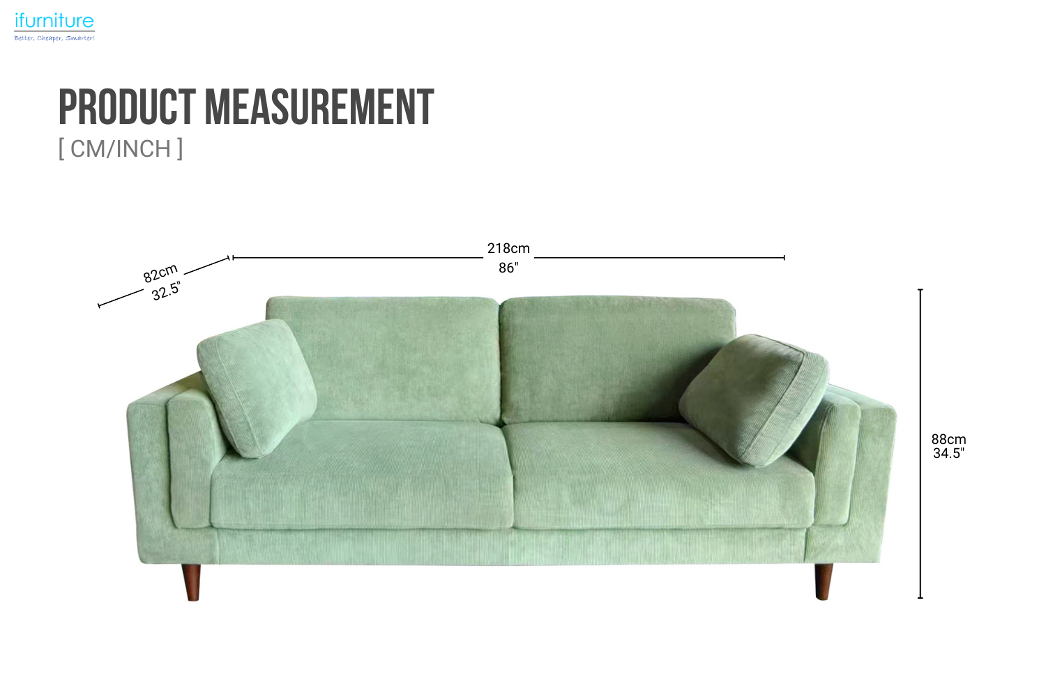VALAND Corduroy 3-Seater Sofa (Light Green)