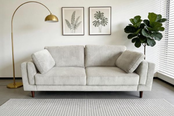 Picture of VALAND Corduroy 3-Seater Sofa (Light Grey)