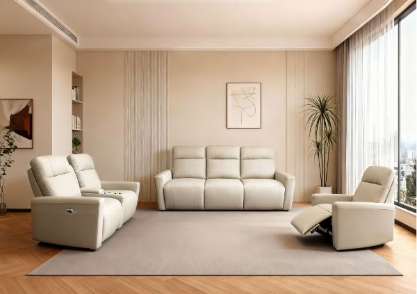 Picture of KELLAN Air Leather Power Reclining Sofa Range with Cup Holders (Beige)