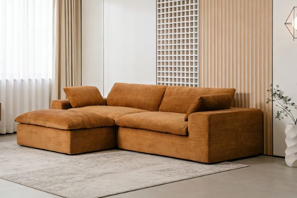 Picture of ELDEL Chenille Fabric Compressed Sofa with Ottoman (Brown)