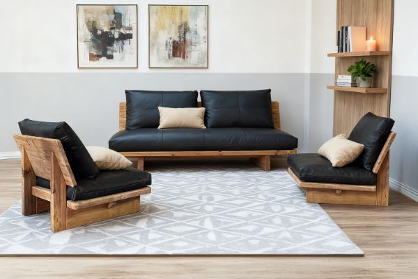 Picture of TIMBERA 100% Genuine Leather Reclaimed Pine Wood Sofa Range - 3+1+1 Sofa Set