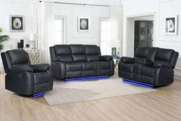 Picture of MARVIN Air Leather Manual Reclining Sofa Range with LED & Console & Wireless Charger (Black)