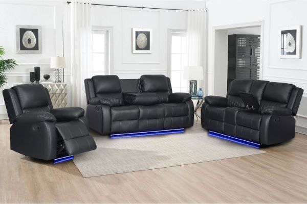 Picture of MARVIN Air Leather Manual Reclining Sofa Range (Black) - 3RRC+2RRC+1R Sofa Set