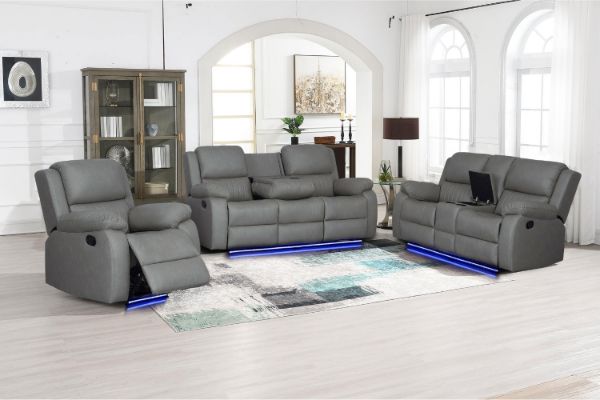 Picture of MARVIN Air Leather Manual Reclining Sofa Range (Grey) - 3RRC+2RRC+1R Sofa Set