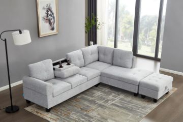 Picture of DEVON Fabric Sectional Sofa with Storage Ottoman (Grey)
