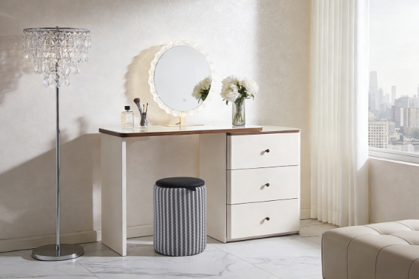 Picture of ELYSIA 3-Drawer 110-160 Extension Dressing Table with LED Mirror and Makeup Stool Combo