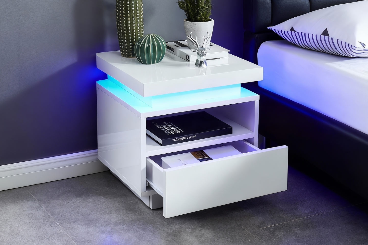 GLADE High Gloss Bedside Table with LED Lights