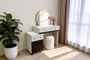 Picture of GLOW 3-Drawer Dressing Table with LED Mirror and NOOK Makeup Stool Set