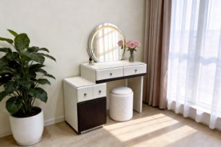 Picture of GLOW 3-Drawer Dressing Table with LED Mirror and NOOK Makeup Stool Set