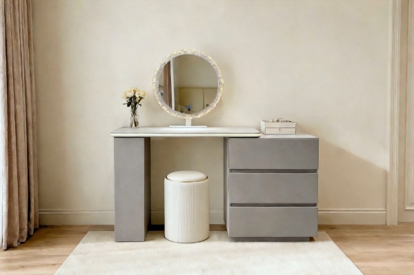 Picture of NOOK 3-Drawer 110-160 Extension Dressing Table with LED Mirror and Makeup Stool Set