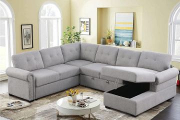 Picture of MERITON Modular Sofa/Pull-Out Sofa Bed with Storage Chaise (Light Grey)