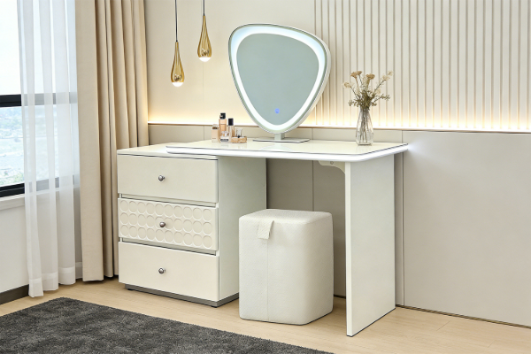 Picture of AURELIA 3-Drawer 110-160 Extension Dressing Table with LED Mirror and Makeup Stool Set