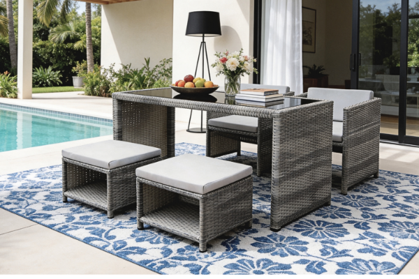 Picture of ARIES 5PC Space-Saver Outdoor Dining Wicker Set 