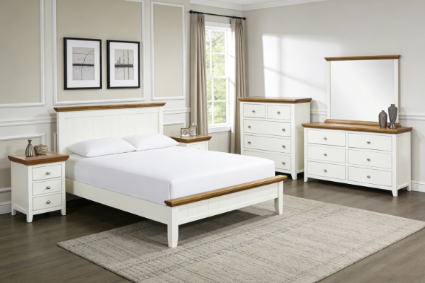 Picture of NOTTINGHAM 4PC/5PC/6PC Solid Oak Bed Frame in Queen/King Size (White)