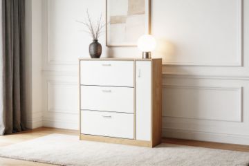 Picture of YORU 100 1-Door 3-Drawer Shoe Cabinet (Oak & White)