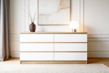 Picture of YORU 160 6-Drawer Tallboy/Dresser (Oak & White)