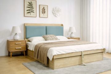 Picture of YORU Queen Size Bed Frame with Gas Lift Storage and Drawers