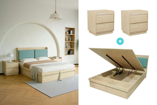 Picture of YORU 3PC Bedroom Set with Gas Lift Storage and Drawers in Queen Size